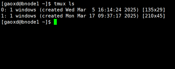 查看 tmux 会话列表