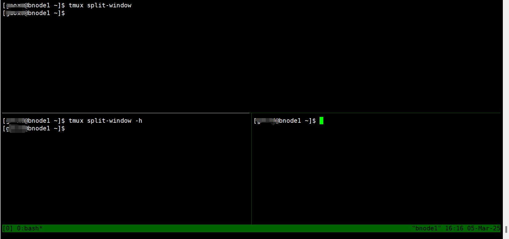tmux 分屏后的终端界面